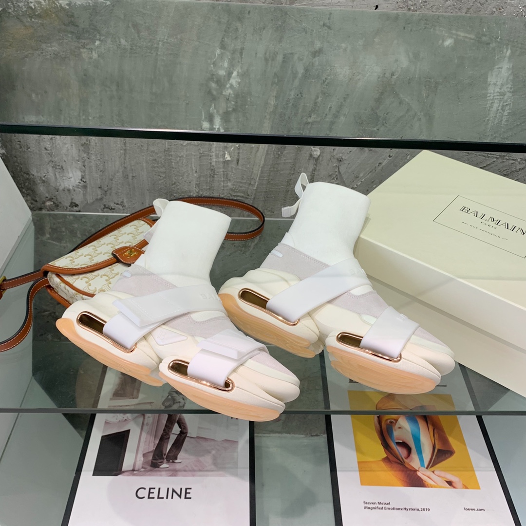 Balmain High-Top Suede And Knit Bold Sneakers  - DopestKickz