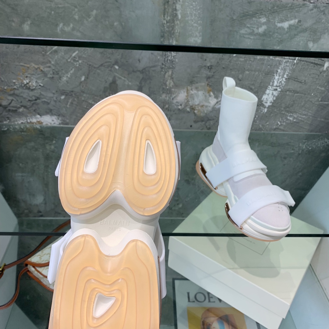 Balmain High-Top Suede And Knit Bold Sneakers  - DopestKickz