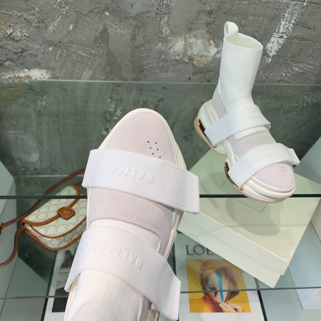 Balmain High-Top Suede And Knit Bold Sneakers  - DopestKickz