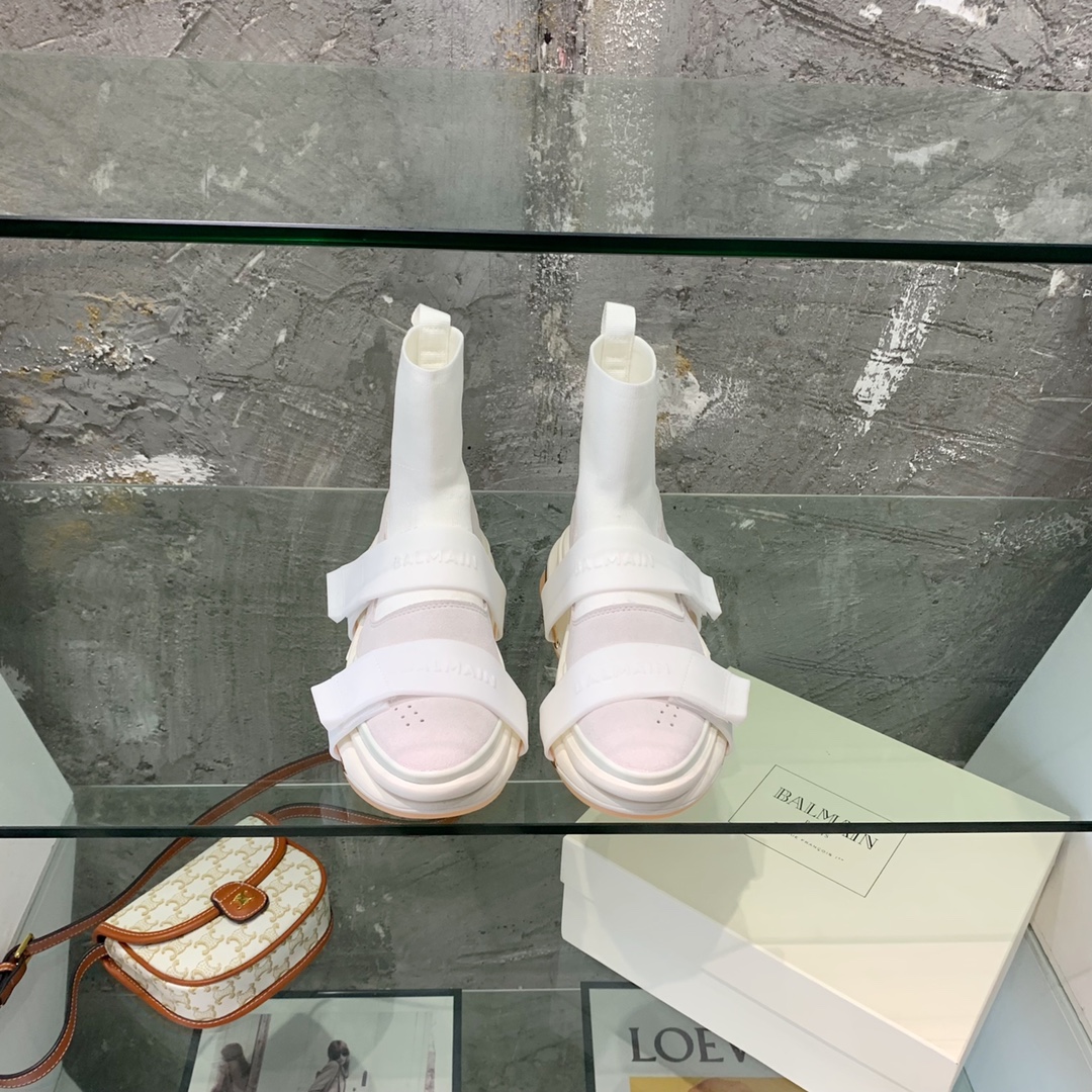 Balmain High-Top Suede And Knit Bold Sneakers  - DopestKickz