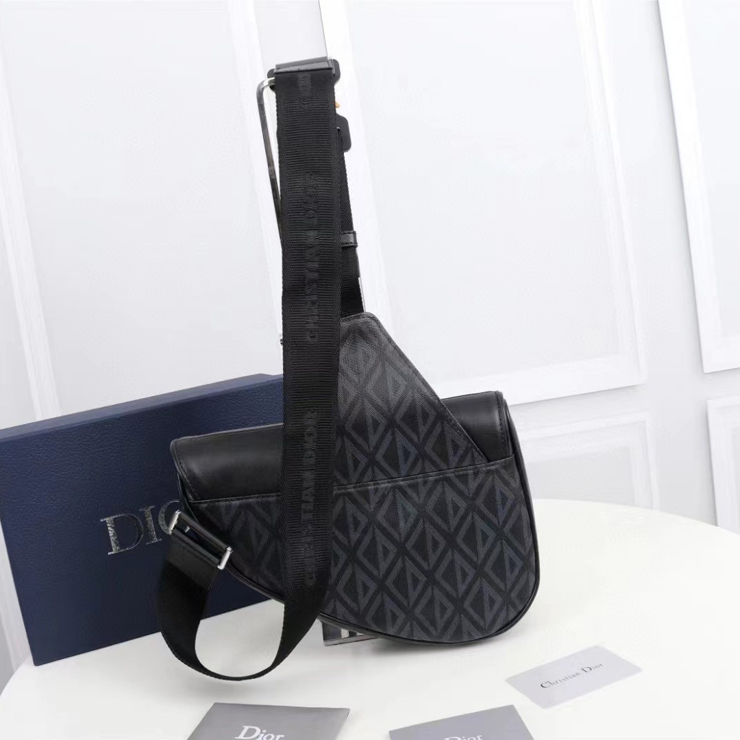 Dior Black CD Diamond Canvas And Smooth Calfskin Saddle Bag(26-19-4.5cm) - DopestKickz
