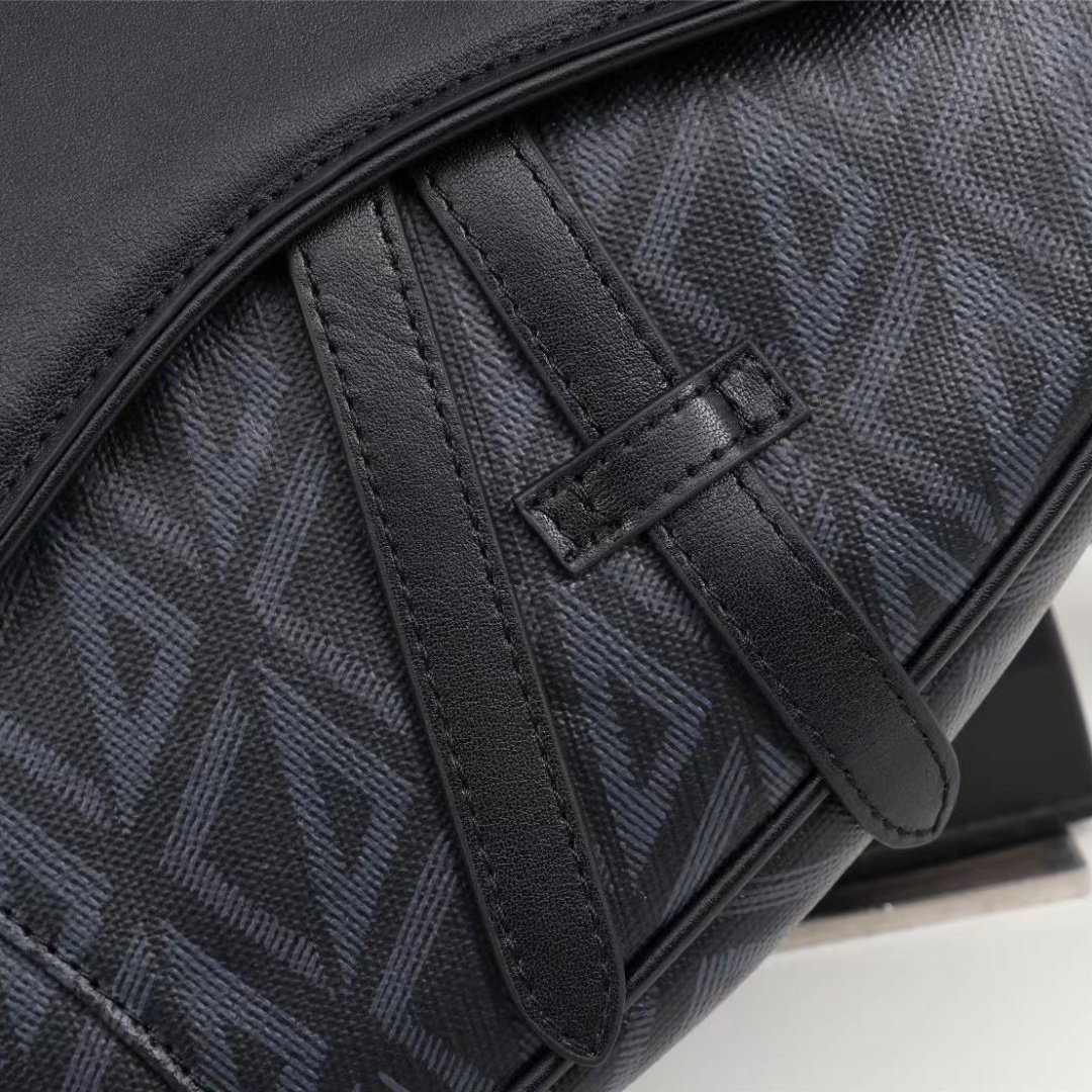 Dior Black CD Diamond Canvas And Smooth Calfskin Saddle Bag(26-19-4.5cm) - DopestKickz
