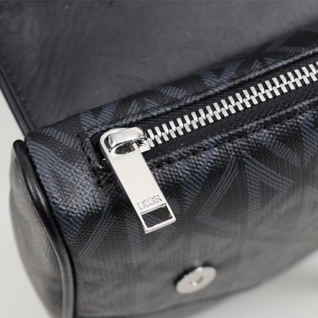 Dior Black CD Diamond Canvas And Smooth Calfskin Saddle Bag(26-19-4.5cm) - DopestKickz