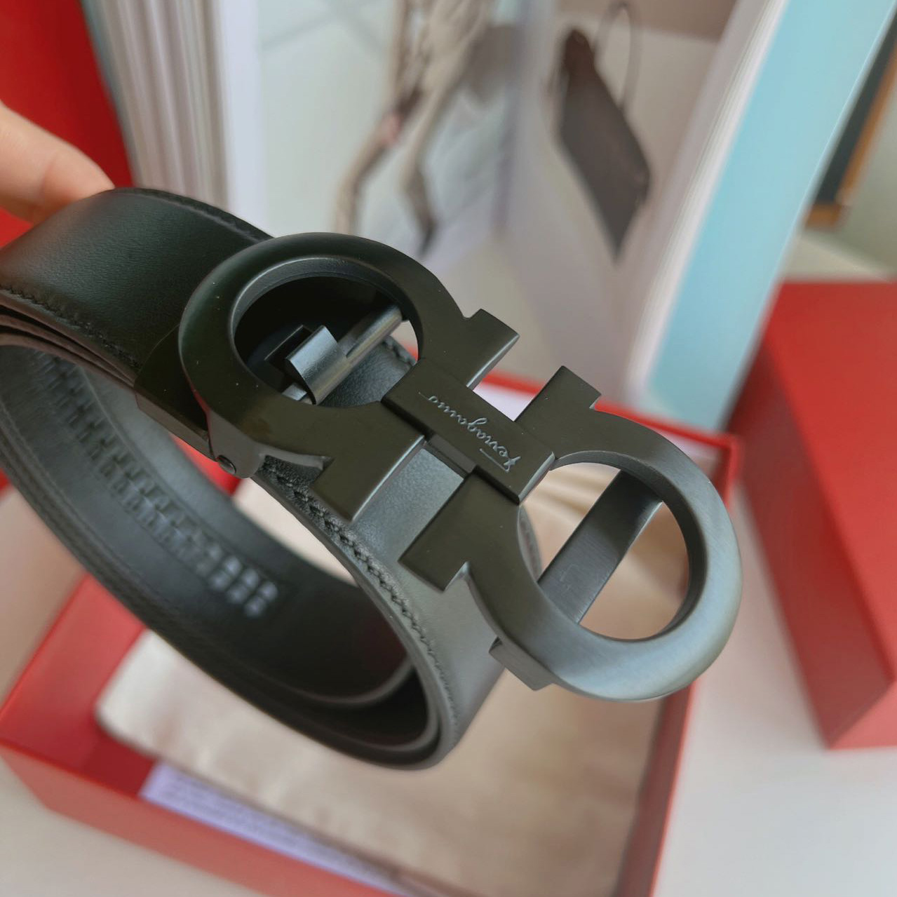Ferragamo Black Leather Belt - DopestKickz