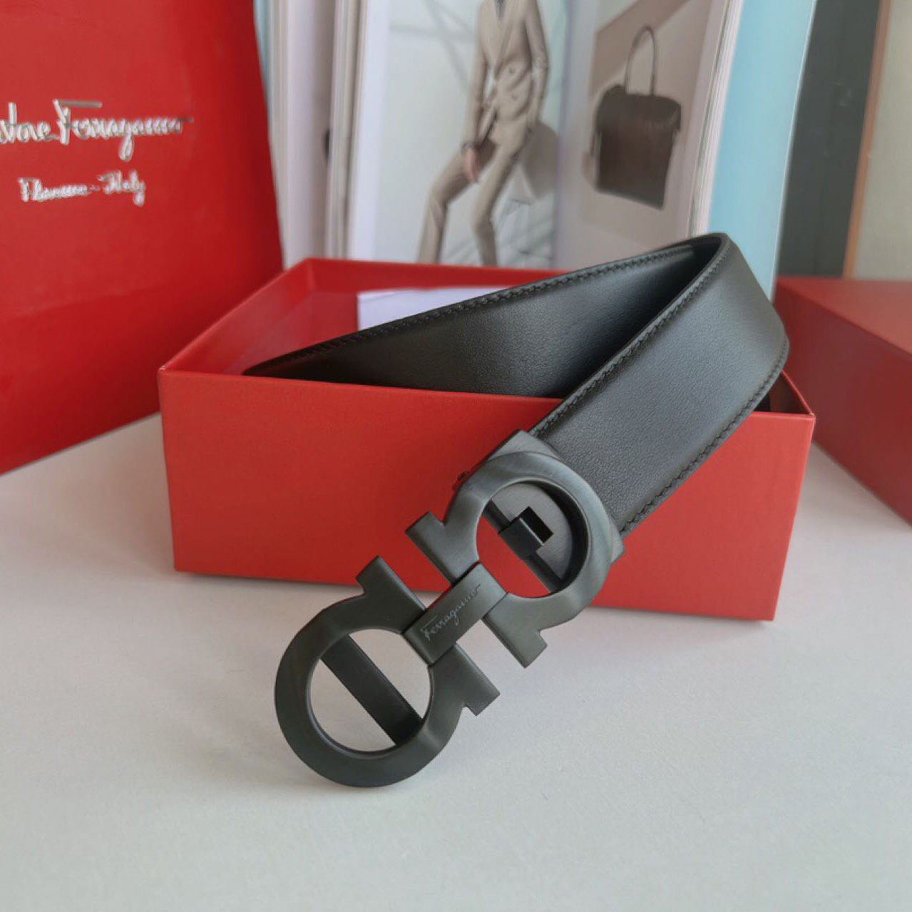 Ferragamo Black Leather Belt - DopestKickz