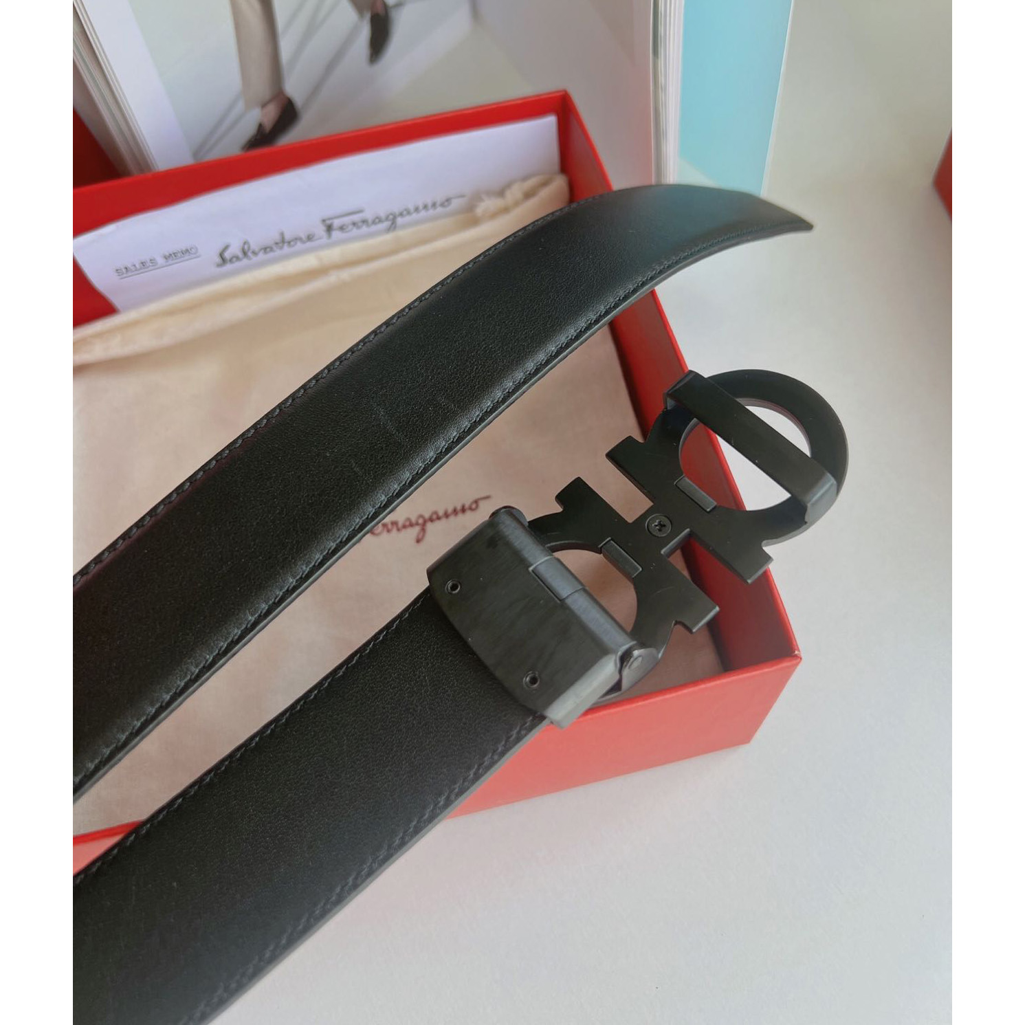 Ferragamo Black Leather Belt - DopestKickz