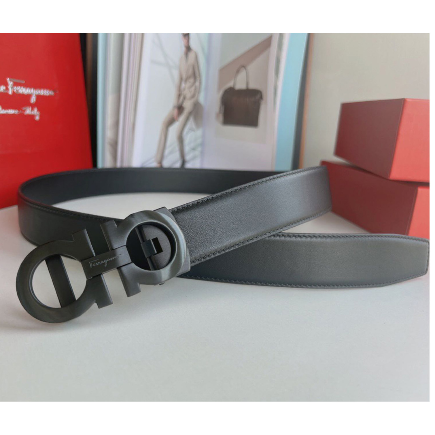 Ferragamo Black Leather Belt - DopestKickz