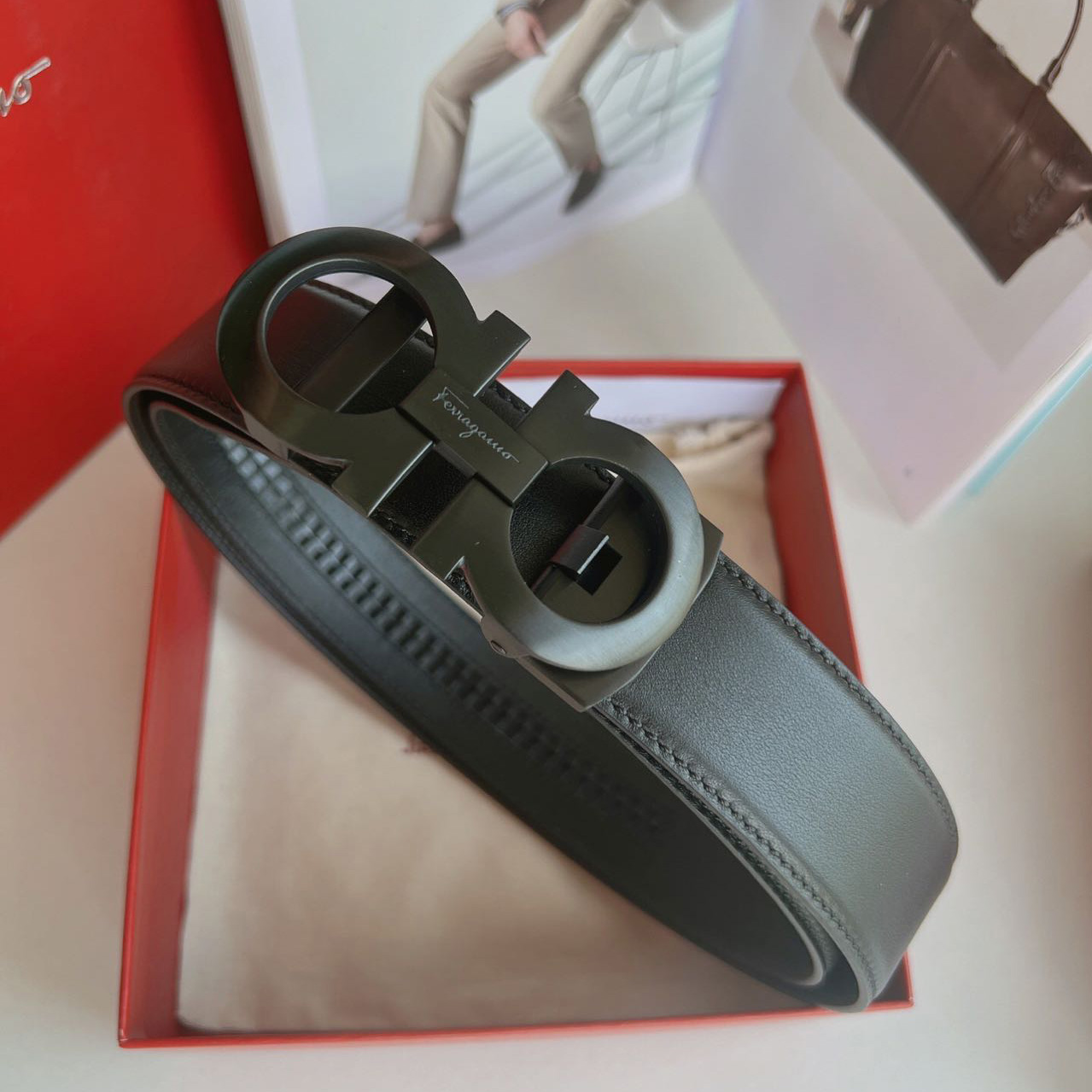 Ferragamo Black Leather Belt - DopestKickz