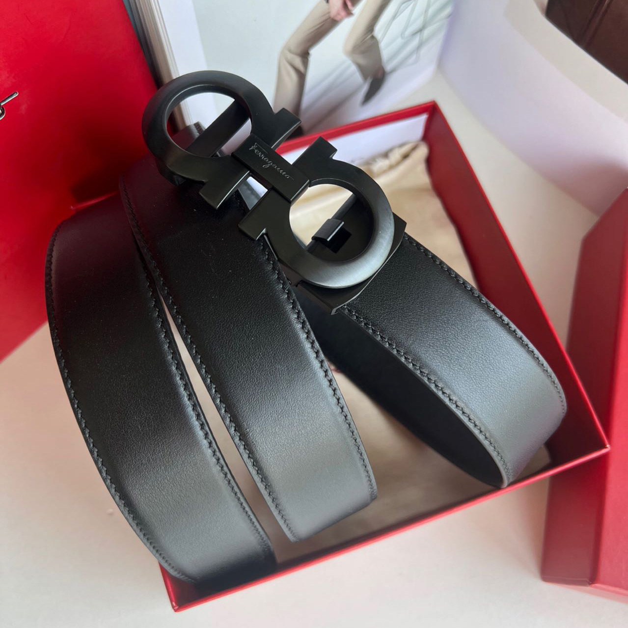 Ferragamo Black Leather Belt - DopestKickz