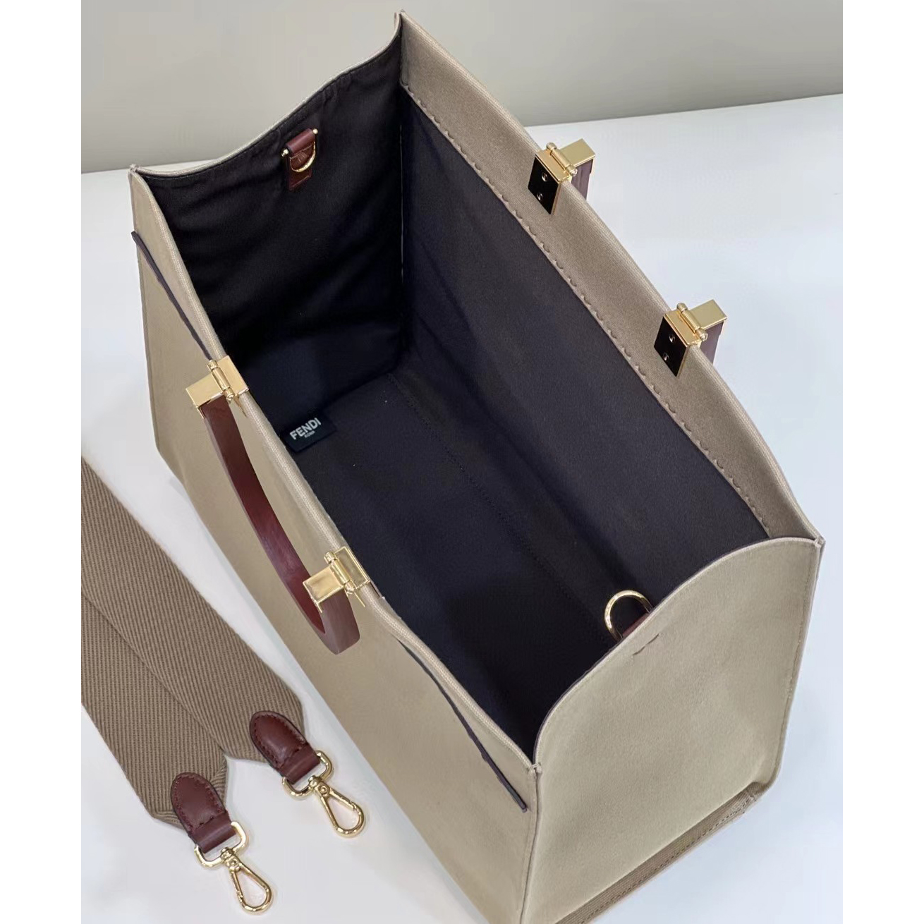 Fendi Sunshine Medium Beige Canvas Bag(35-31-17cm) - DopestKickz