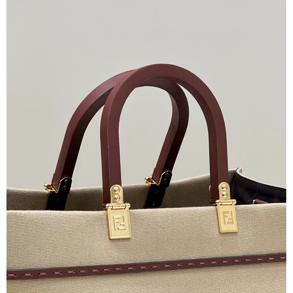 Fendi Sunshine Medium Beige Canvas Bag(35-31-17cm) - DopestKickz