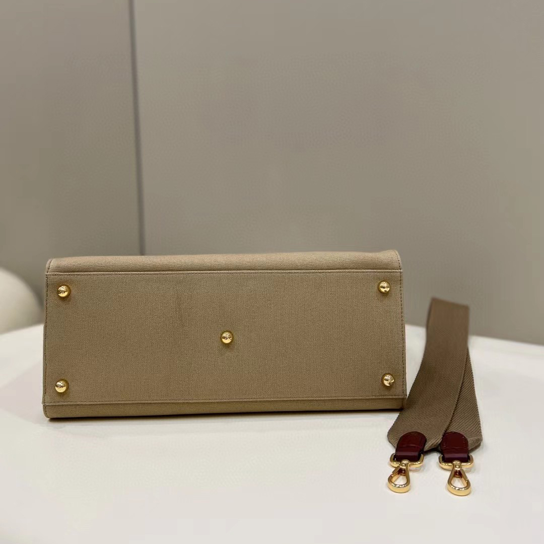 Fendi Sunshine Medium Beige Canvas Bag(35-31-17cm) - DopestKickz