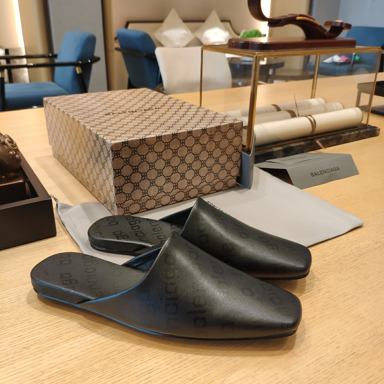 Balenciaga Logo  Leather Backless Loafers - DopestKickz