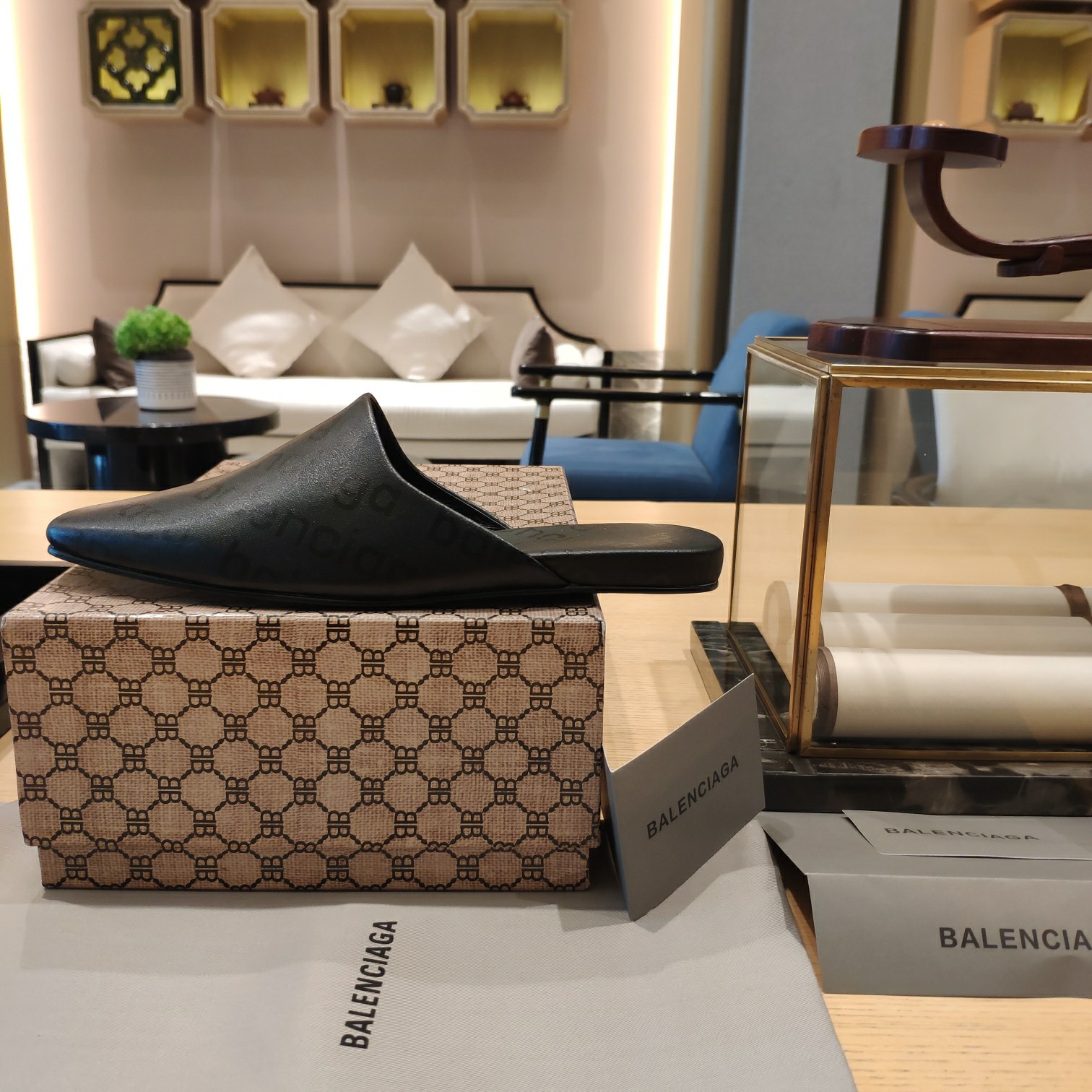 Balenciaga Logo  Leather Backless Loafers - DopestKickz