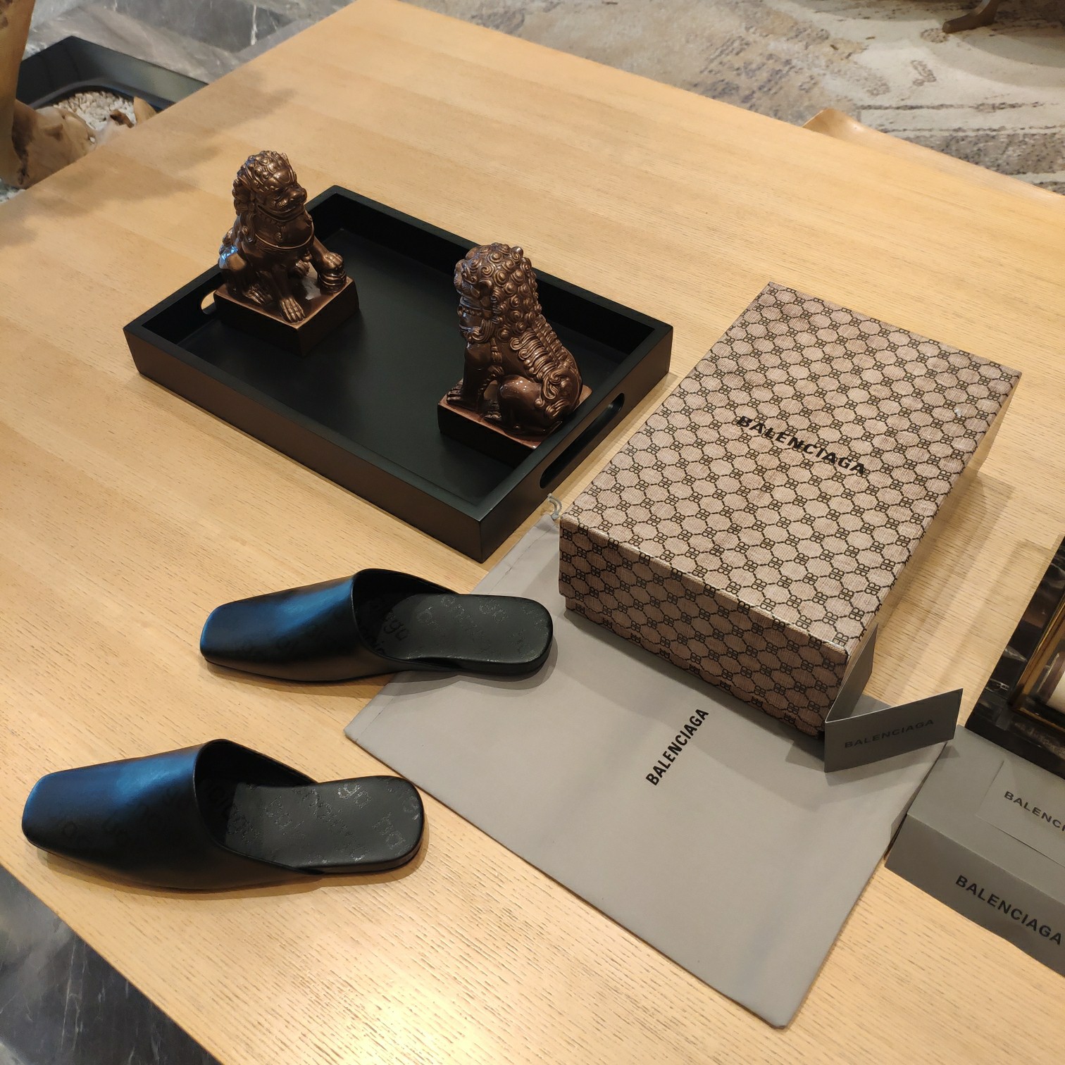 Balenciaga Logo  Leather Backless Loafers - DopestKickz