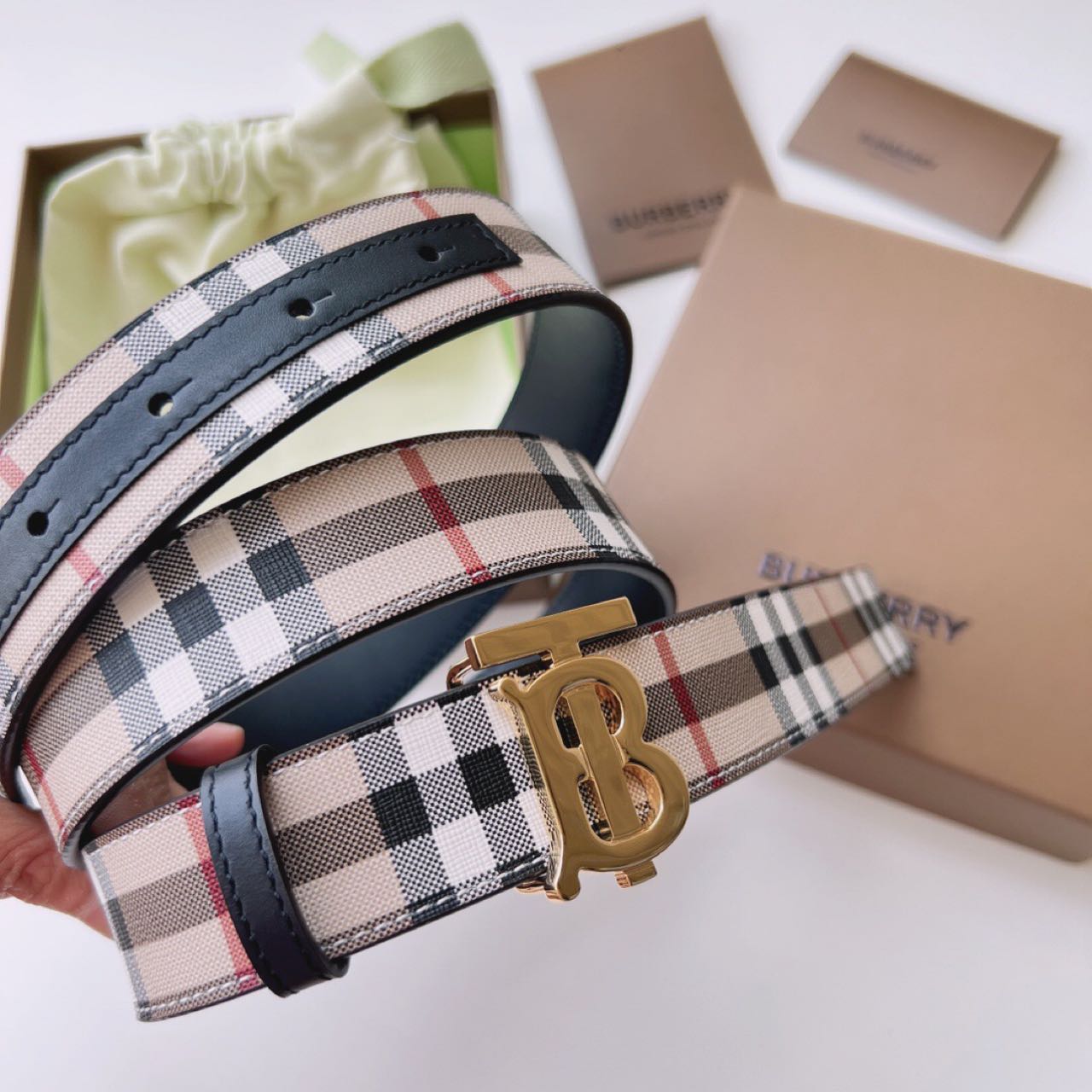 Burberry TB Monogram Vintage Check Belt - DopestKickz