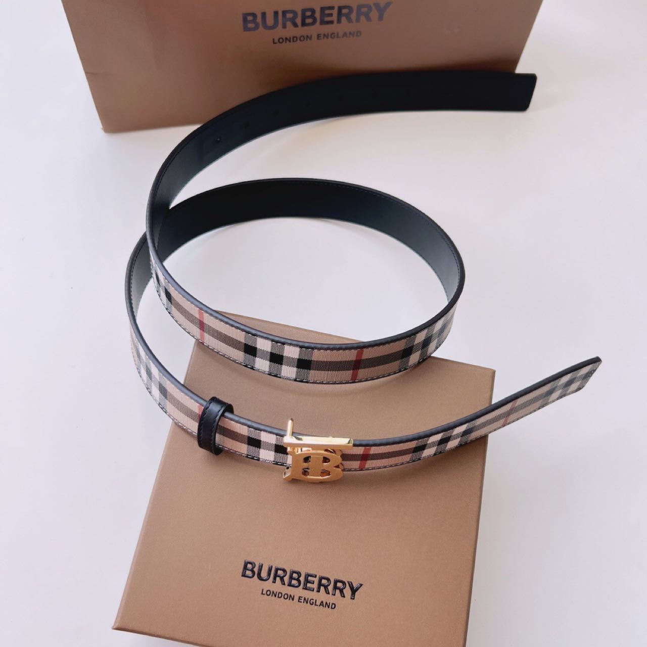 Burberry TB Monogram Vintage Check Belt - DopestKickz