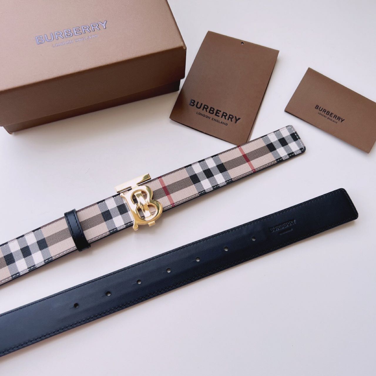 Burberry TB Monogram Vintage Check Belt - DopestKickz