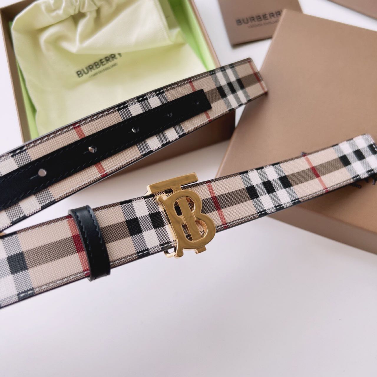 Burberry TB Monogram Vintage Check Belt - DopestKickz
