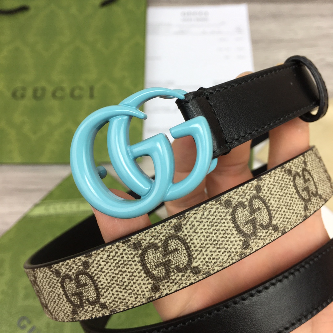 Gucci  Leather Belt With Double G Buckle  (2cm) - DopestKickz