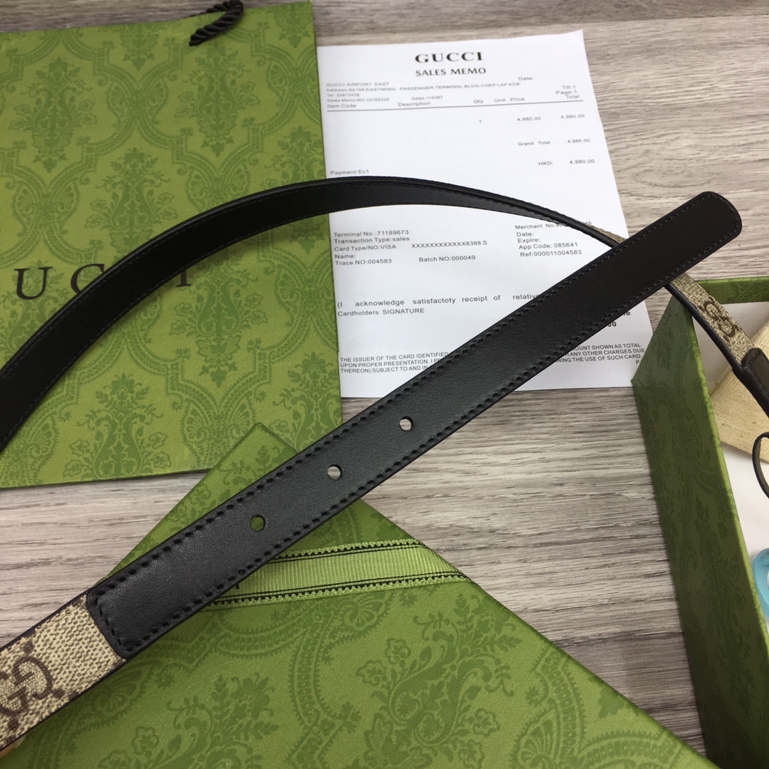 Gucci  Leather Belt With Double G Buckle  (2cm) - DopestKickz