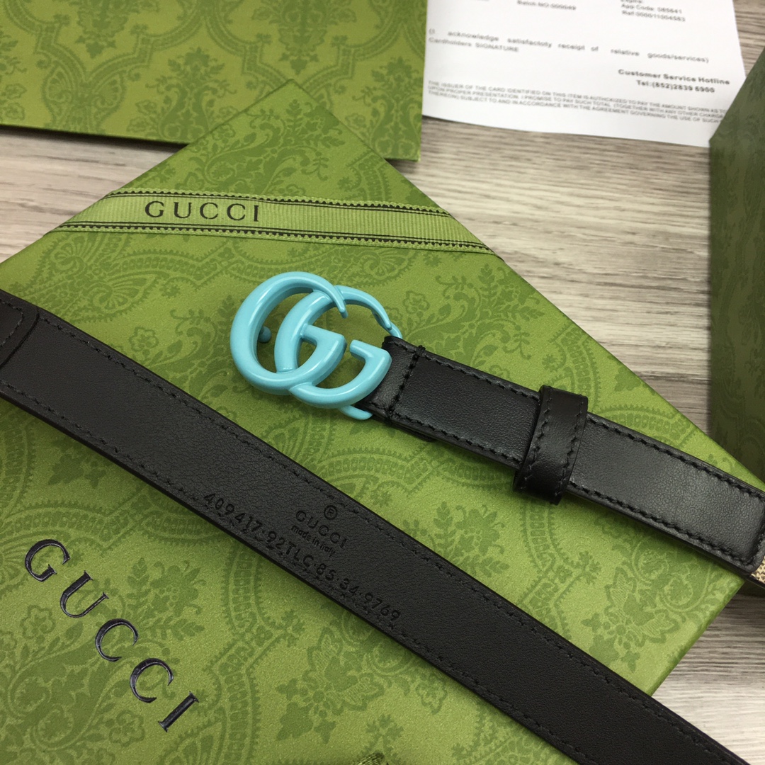Gucci  Leather Belt With Double G Buckle  (2cm) - DopestKickz