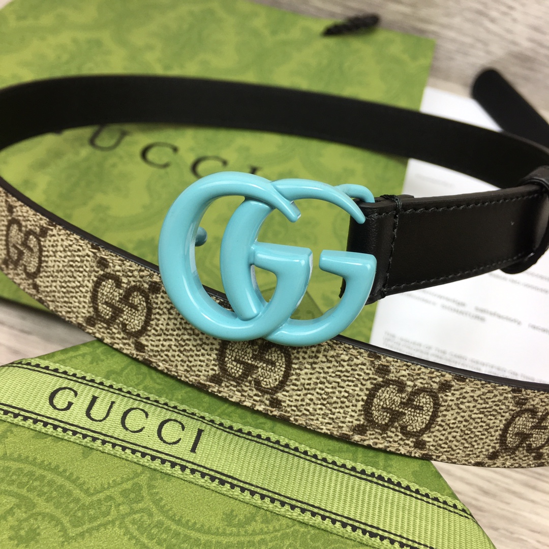 Gucci  Leather Belt With Double G Buckle  (2cm) - DopestKickz