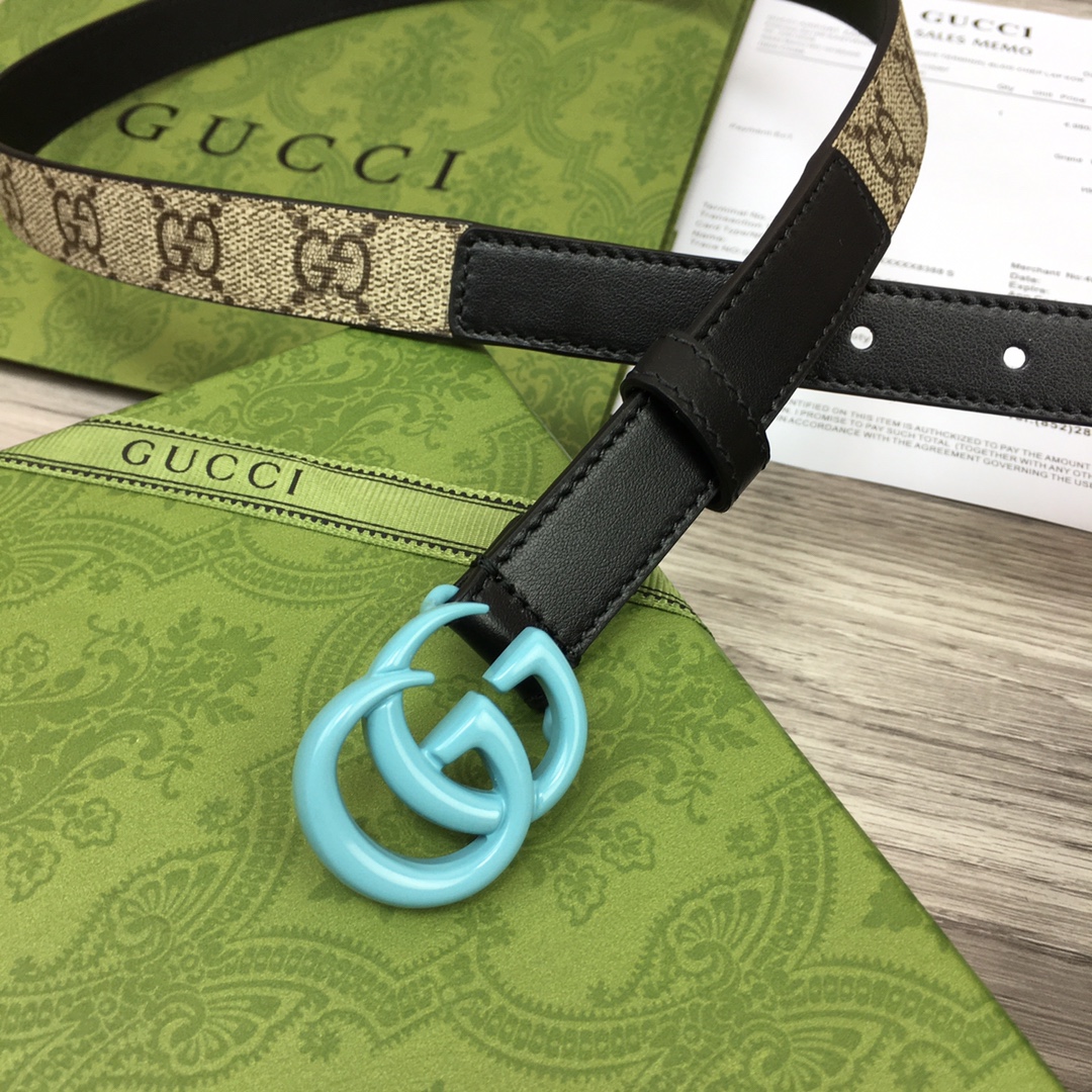 Gucci  Leather Belt With Double G Buckle  (2cm) - DopestKickz