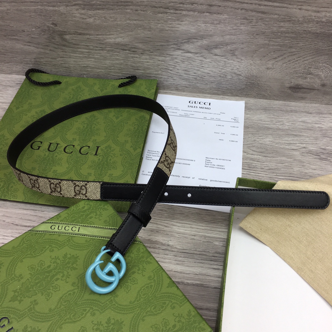 Gucci  Leather Belt With Double G Buckle  (2cm) - DopestKickz