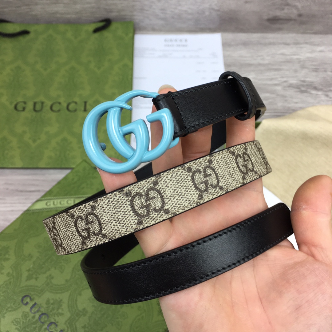 Gucci  Leather Belt With Double G Buckle  (2cm) - DopestKickz