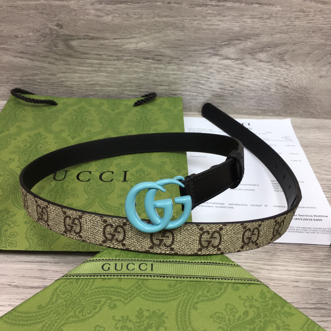 Gucci  Leather Belt With Double G Buckle  (2cm) - DopestKickz