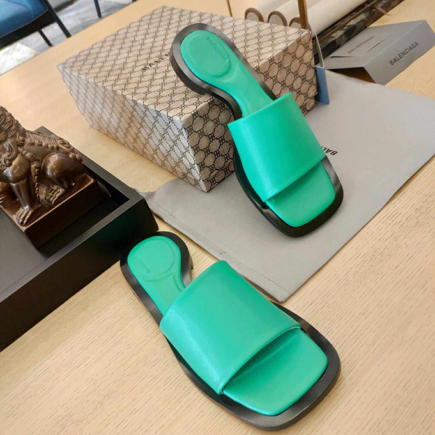 Balenciaga Logo Leather Slide Sandal - DopestKickz
