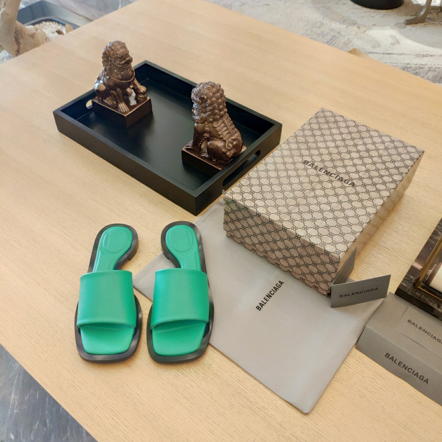 Balenciaga Logo Leather Slide Sandal - DopestKickz