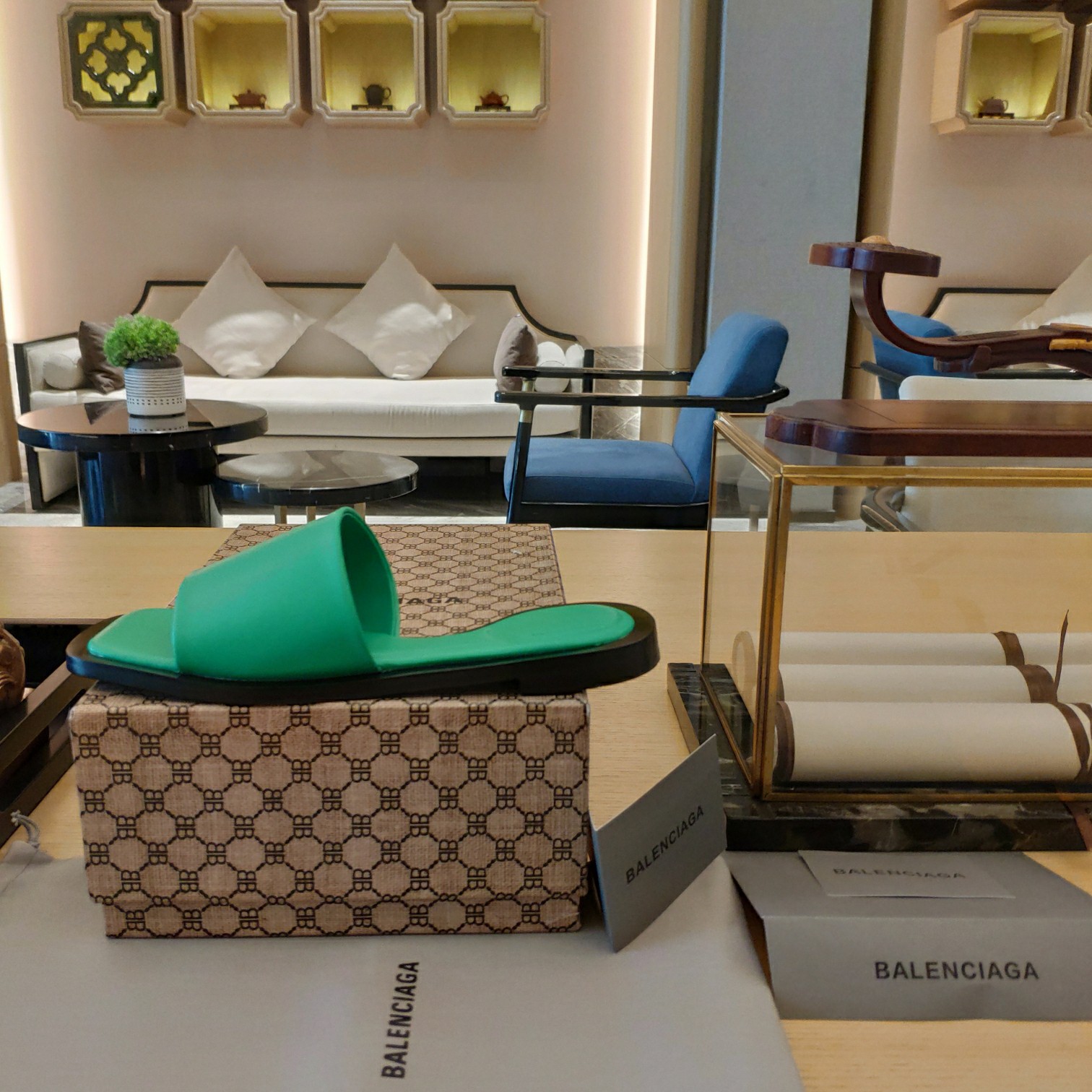 Balenciaga Logo Leather Slide Sandal - DopestKickz