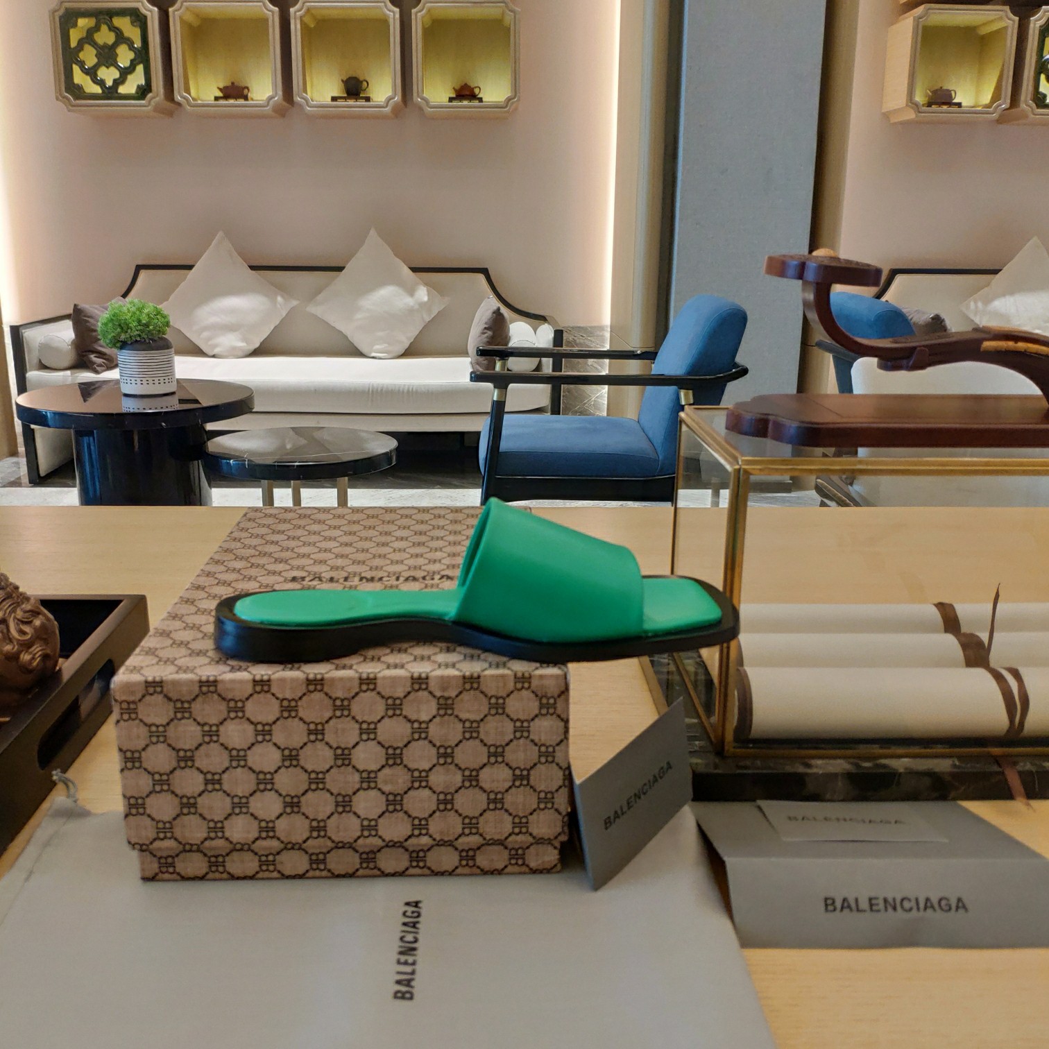 Balenciaga Logo Leather Slide Sandal - DopestKickz