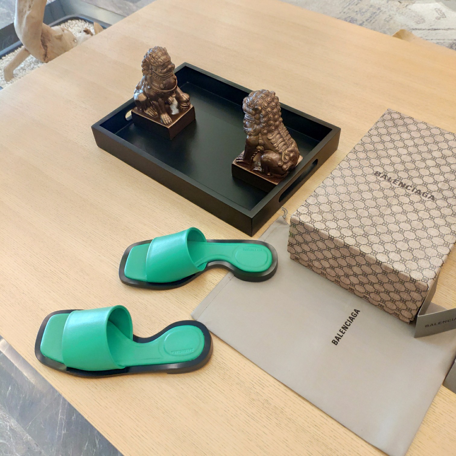 Balenciaga Logo Leather Slide Sandal - DopestKickz