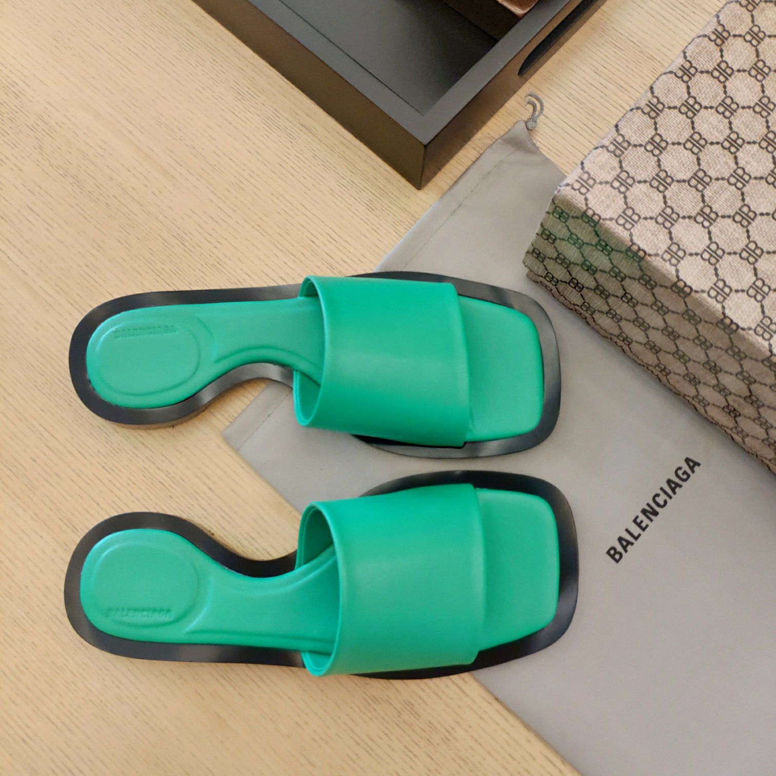 Balenciaga Logo Leather Slide Sandal - DopestKickz