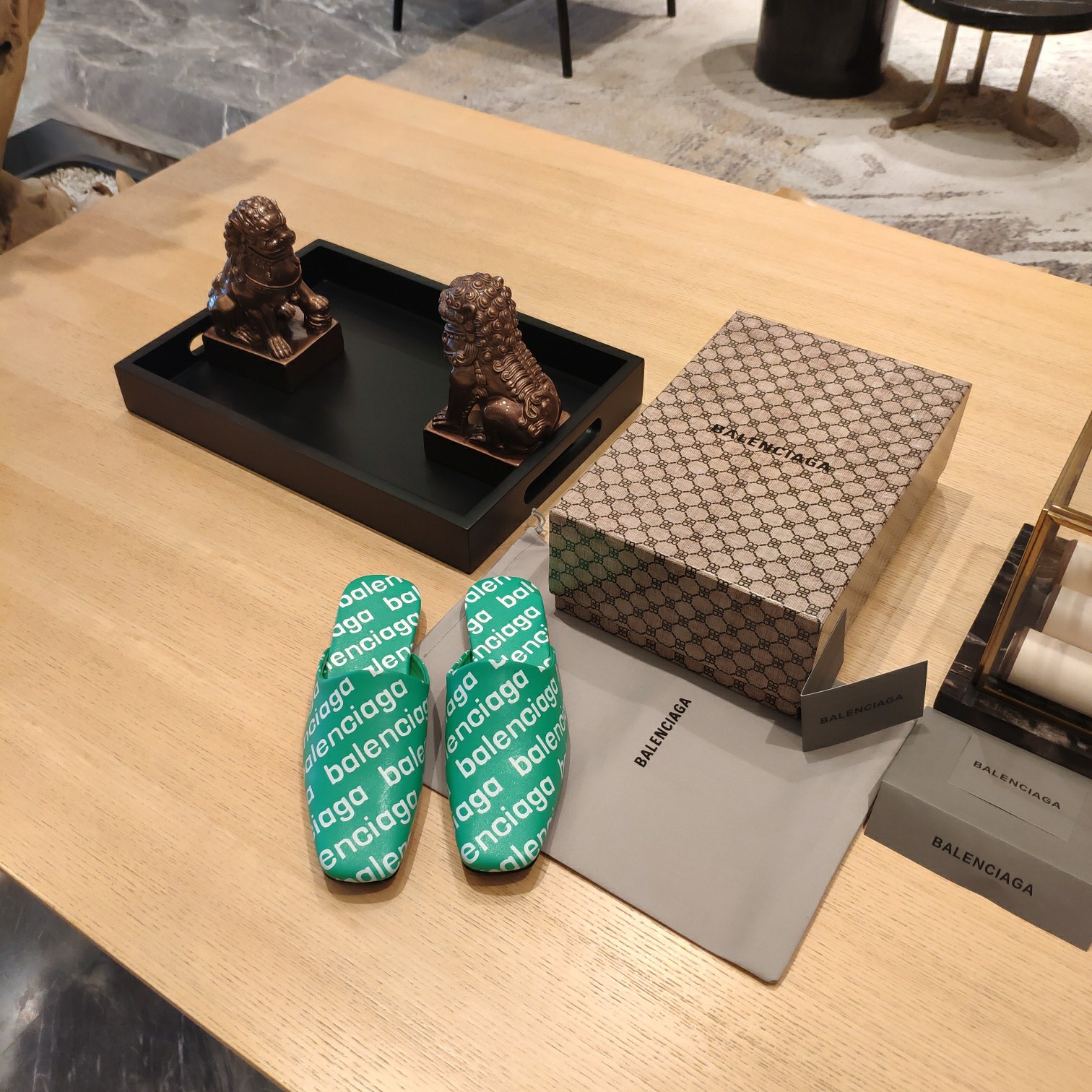 Balenciaga Logo  Leather Backless Loafers - DopestKickz