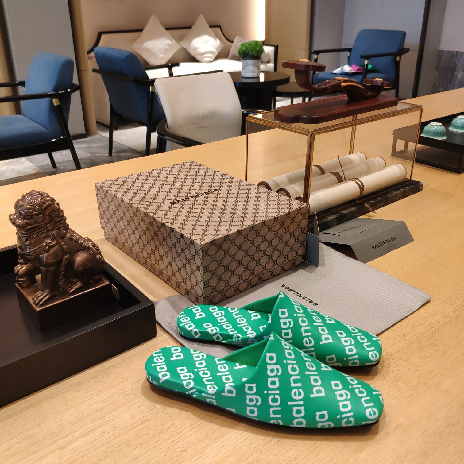 Balenciaga Logo  Leather Backless Loafers - DopestKickz