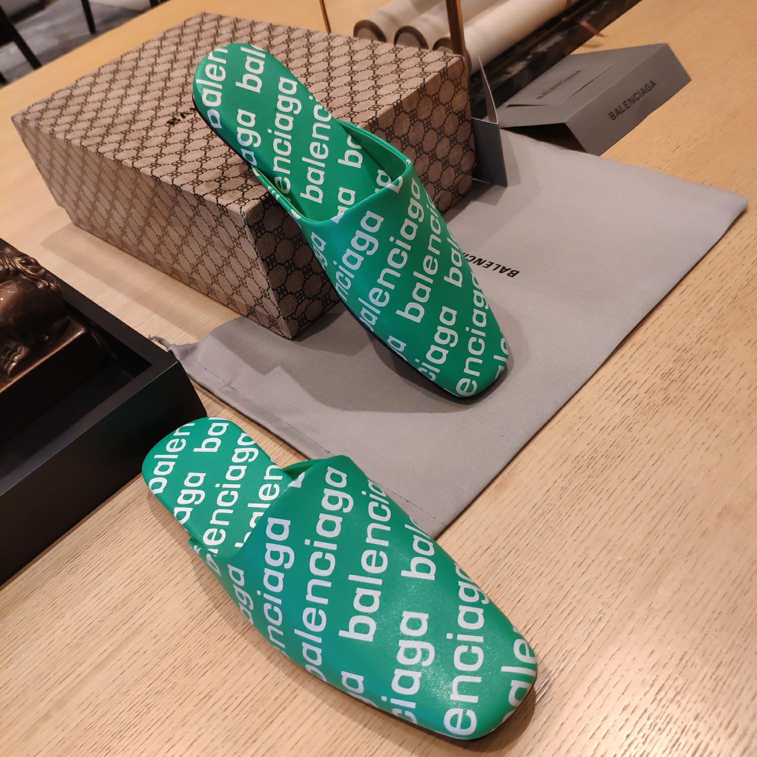 Balenciaga Logo  Leather Backless Loafers - DopestKickz