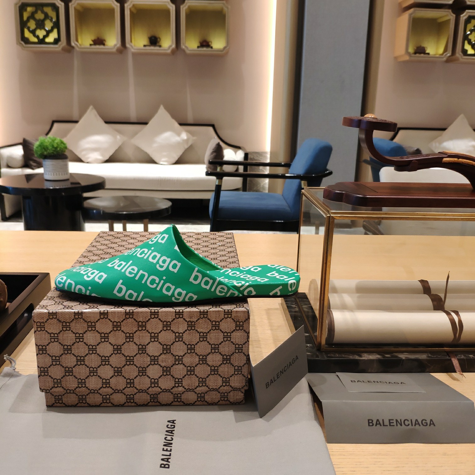 Balenciaga Logo  Leather Backless Loafers - DopestKickz