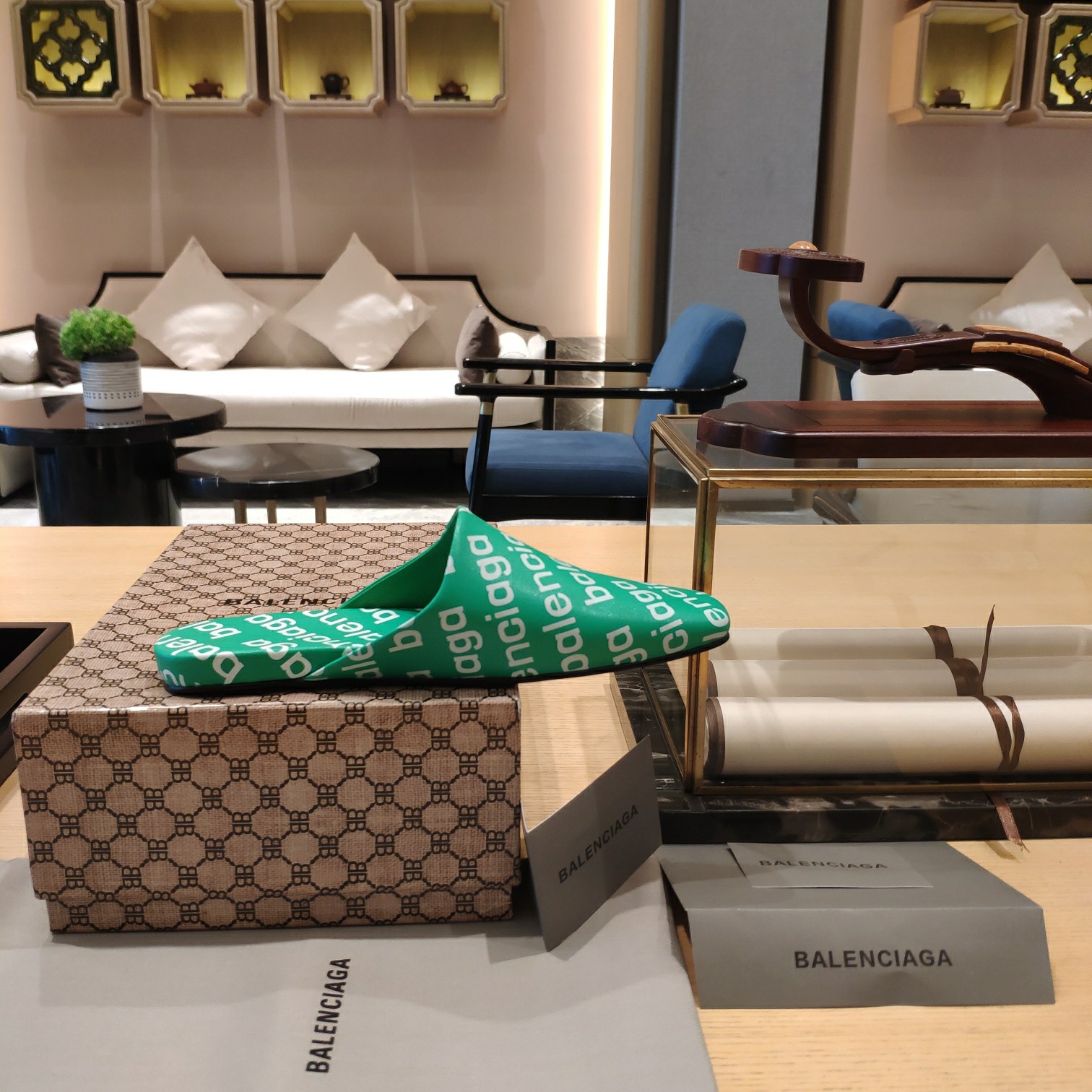 Balenciaga Logo  Leather Backless Loafers - DopestKickz