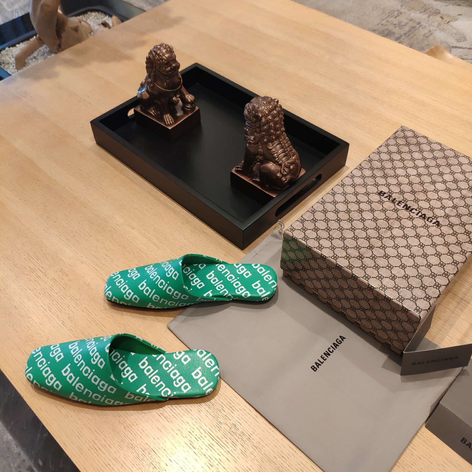 Balenciaga Logo  Leather Backless Loafers - DopestKickz