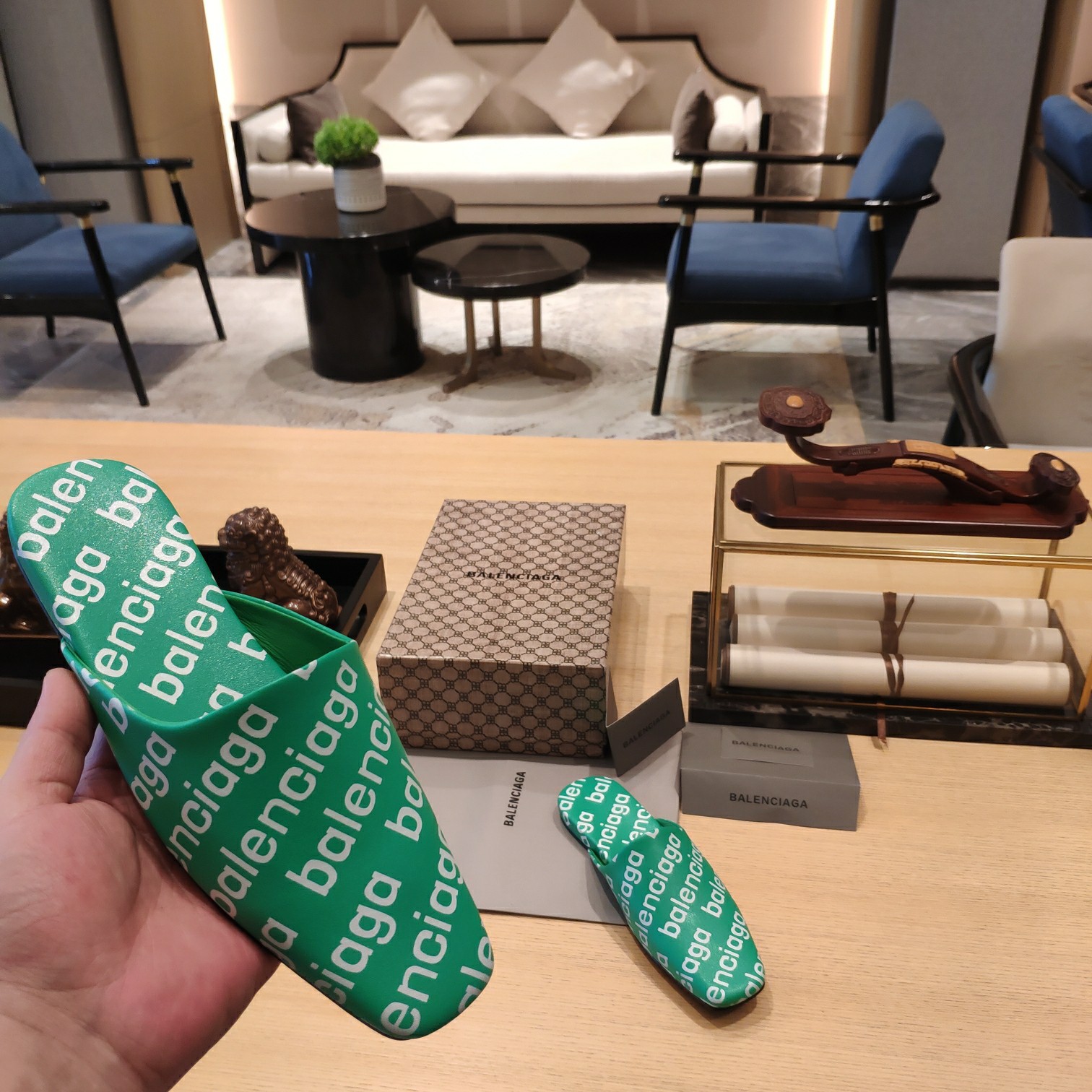 Balenciaga Logo  Leather Backless Loafers - DopestKickz