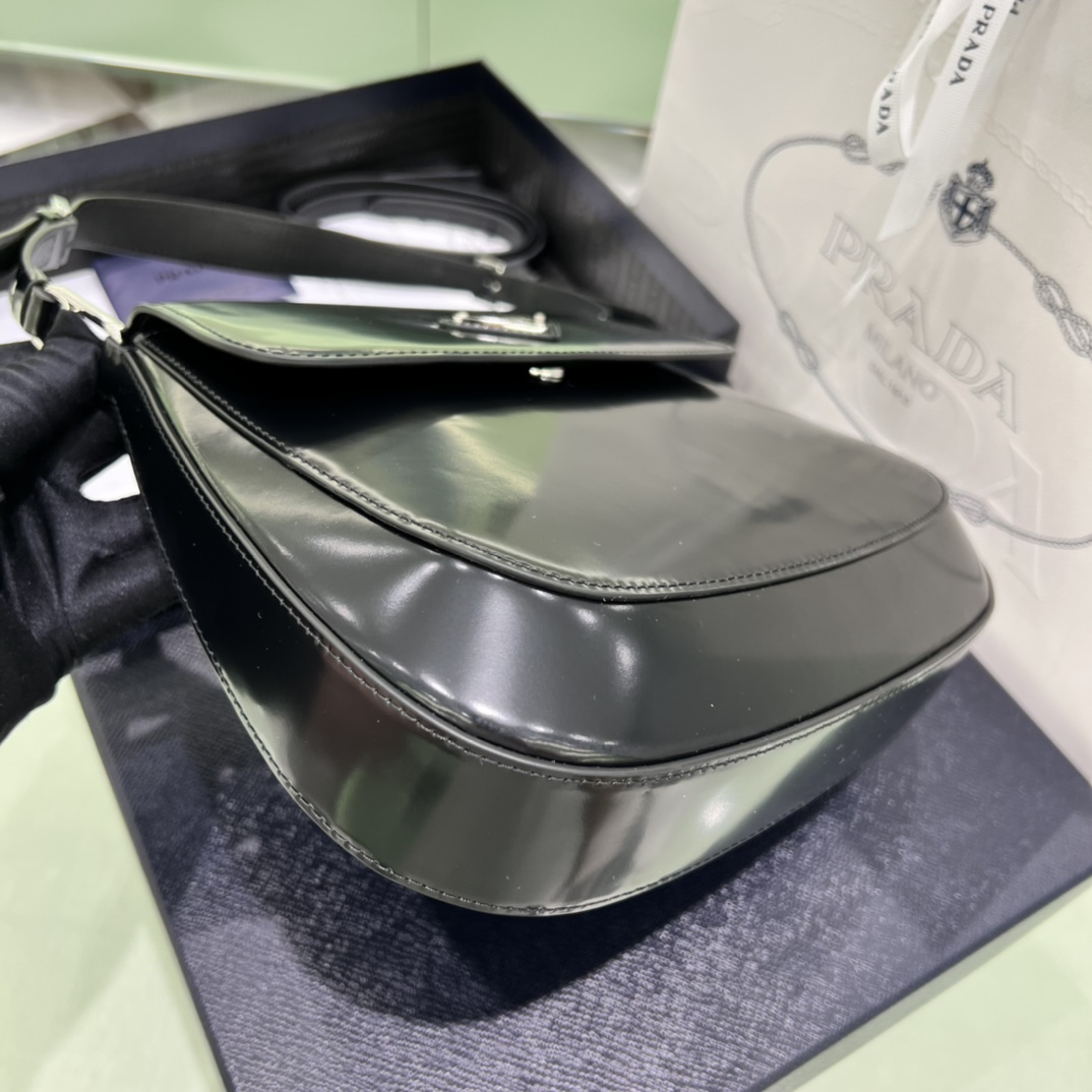 Prada Cleo Brushed Leather Shoulder Bag In Black(24-19-6cm)   1BD303 - DopestKickz