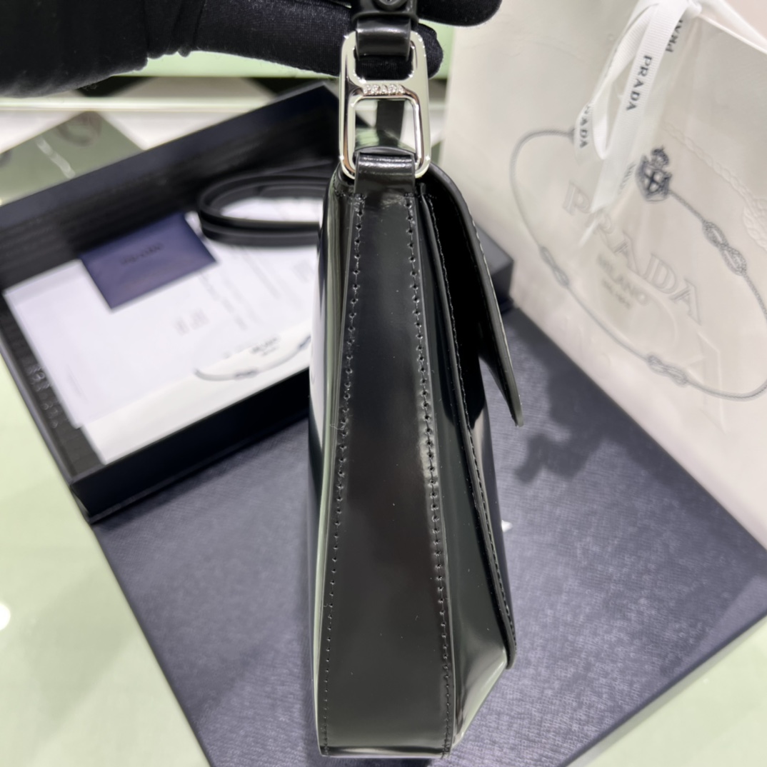 Prada Cleo Brushed Leather Shoulder Bag In Black(24-19-6cm)   1BD303 - DopestKickz