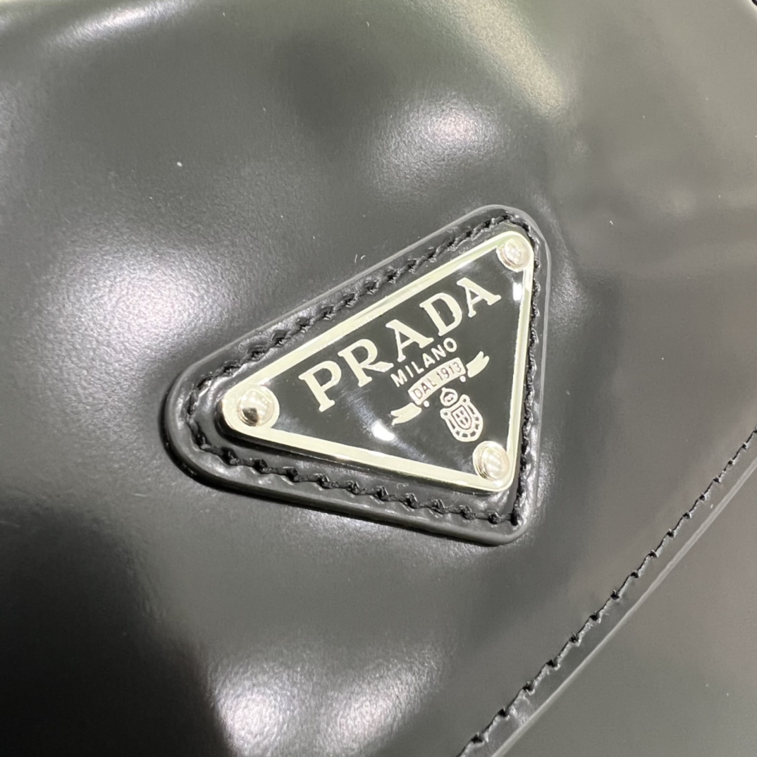 Prada Cleo Brushed Leather Shoulder Bag In Black(24-19-6cm)   1BD303 - DopestKickz