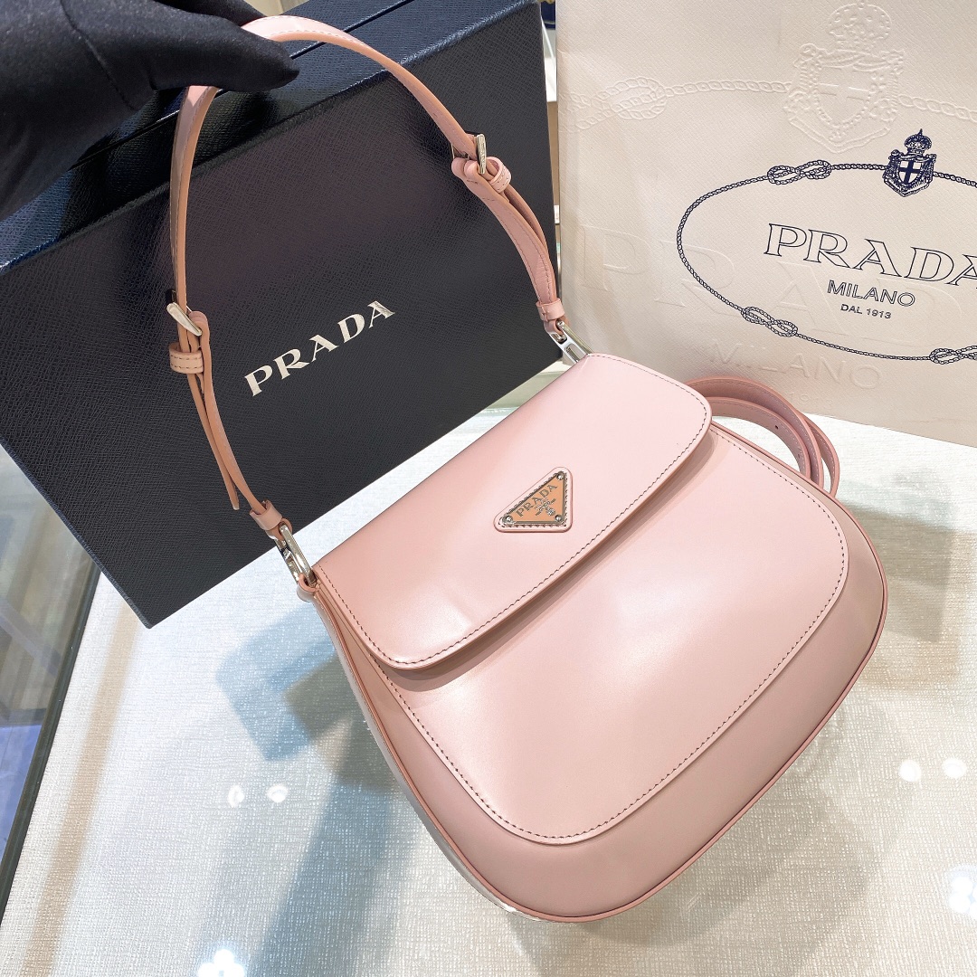 Prada Cleo Brushed Leather Shoulder Bag In Pink(24-19-6cm)   1BD303 - DopestKickz