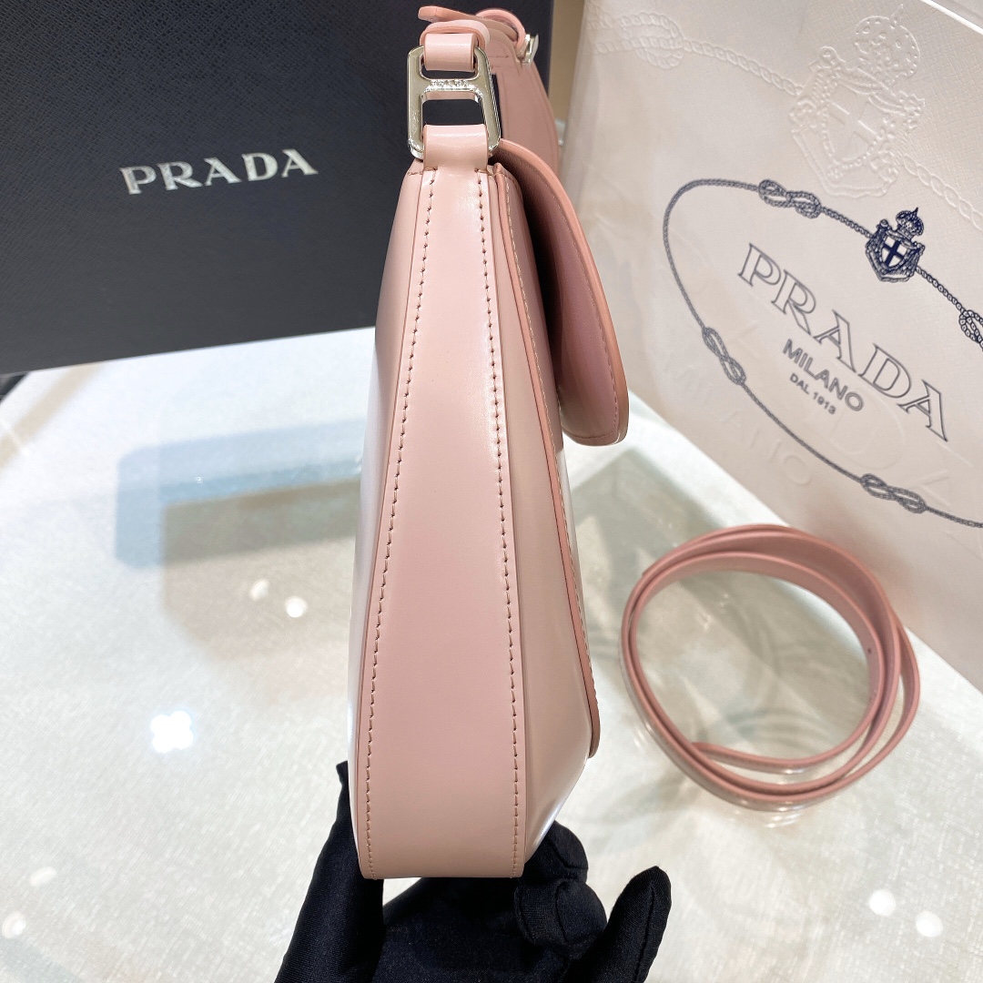 Prada Cleo Brushed Leather Shoulder Bag In Pink(24-19-6cm)   1BD303 - DopestKickz
