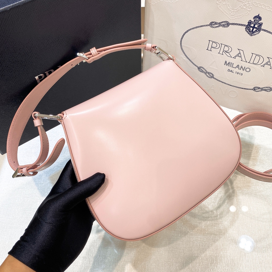 Prada Cleo Brushed Leather Shoulder Bag In Pink(24-19-6cm)   1BD303 - DopestKickz